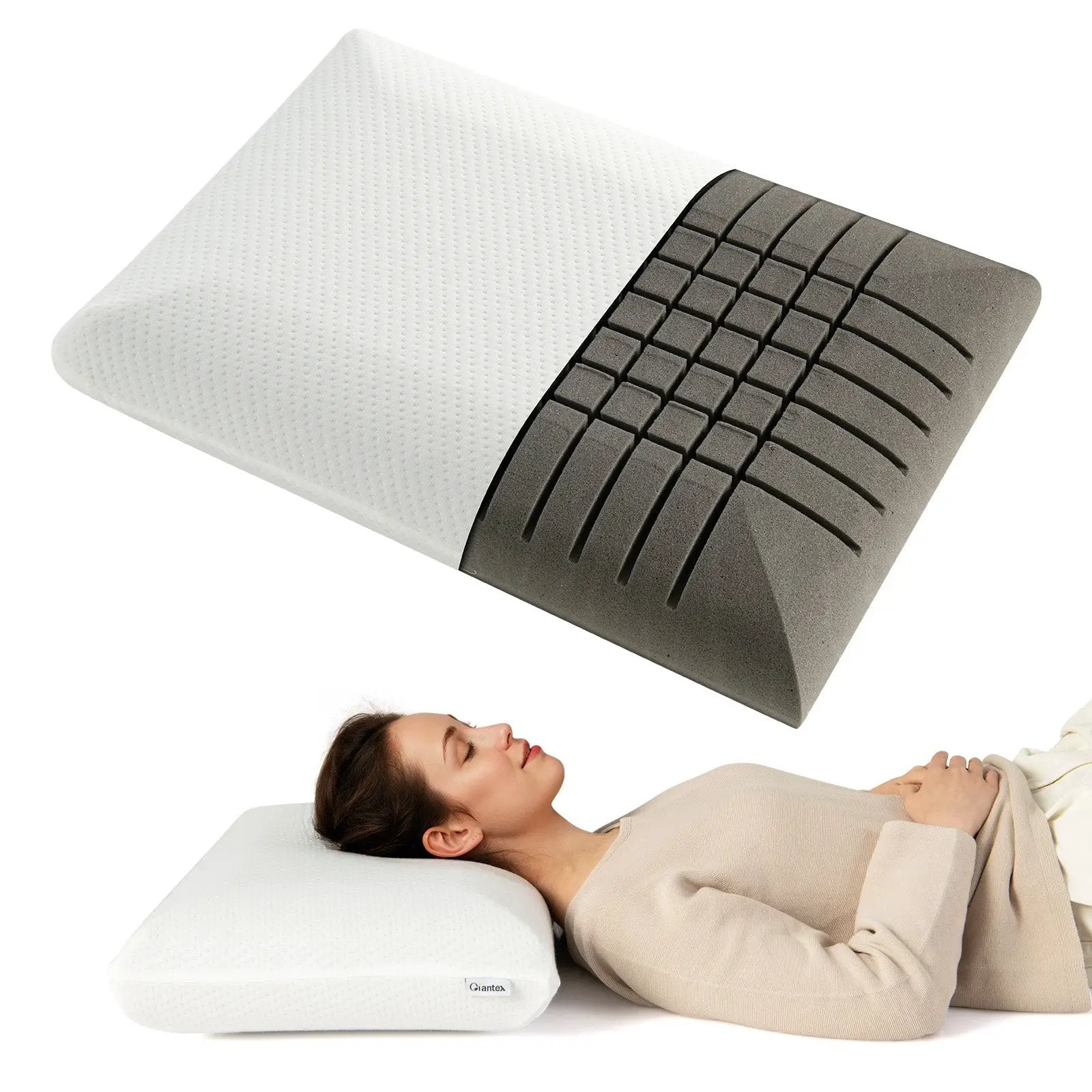 2 Pieces Bamboo Charcoal Memory Foam Pillow for Pain Relief Sleeping by DirectDeals