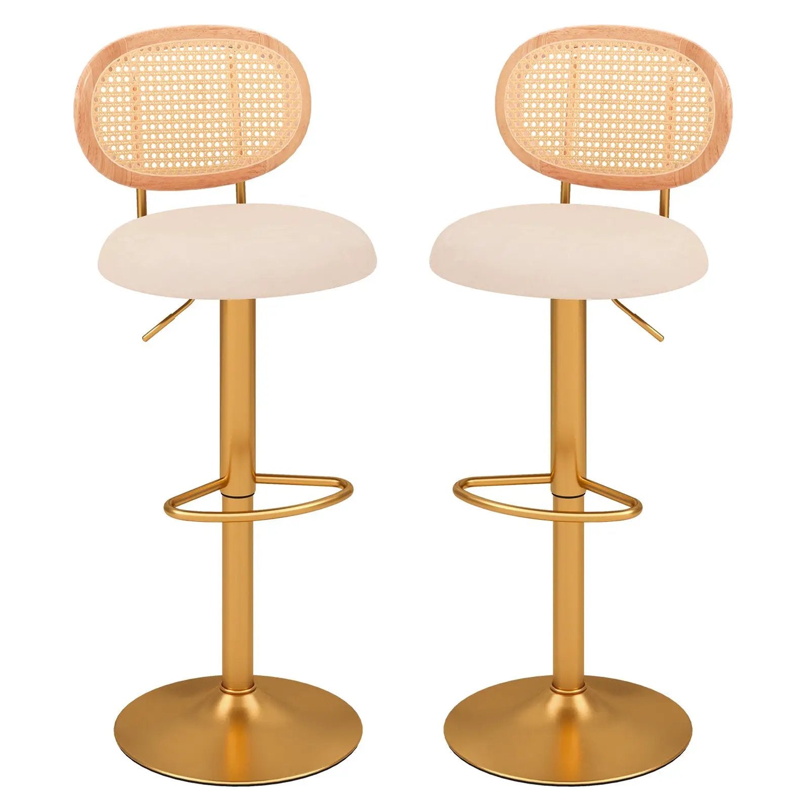 2 Pieces Bar Chairs with PE Rattan Backrest-360°Swivel and Height Adjustable by DirectDeals