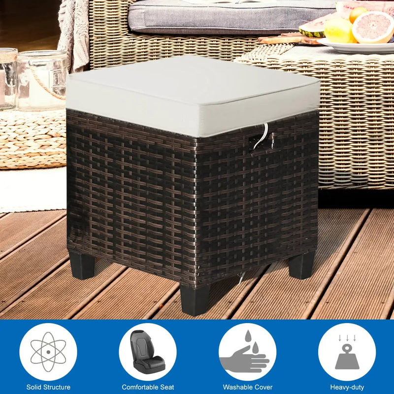 2 Pieces Patio Rattan Ottoman Set with Removable Cushions by DirectDeals