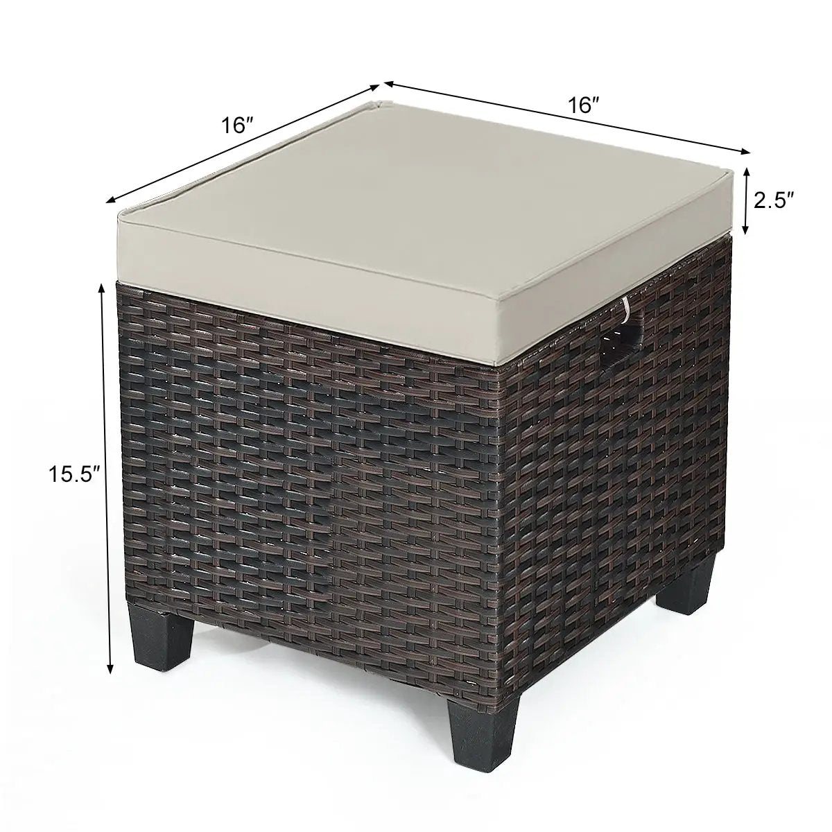 2 Pieces Patio Rattan Ottoman Set with Removable Cushions by DirectDeals
