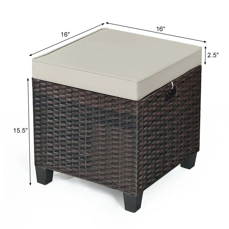 2 Pieces Patio Rattan Ottoman Set with Removable Cushions by DirectDeals