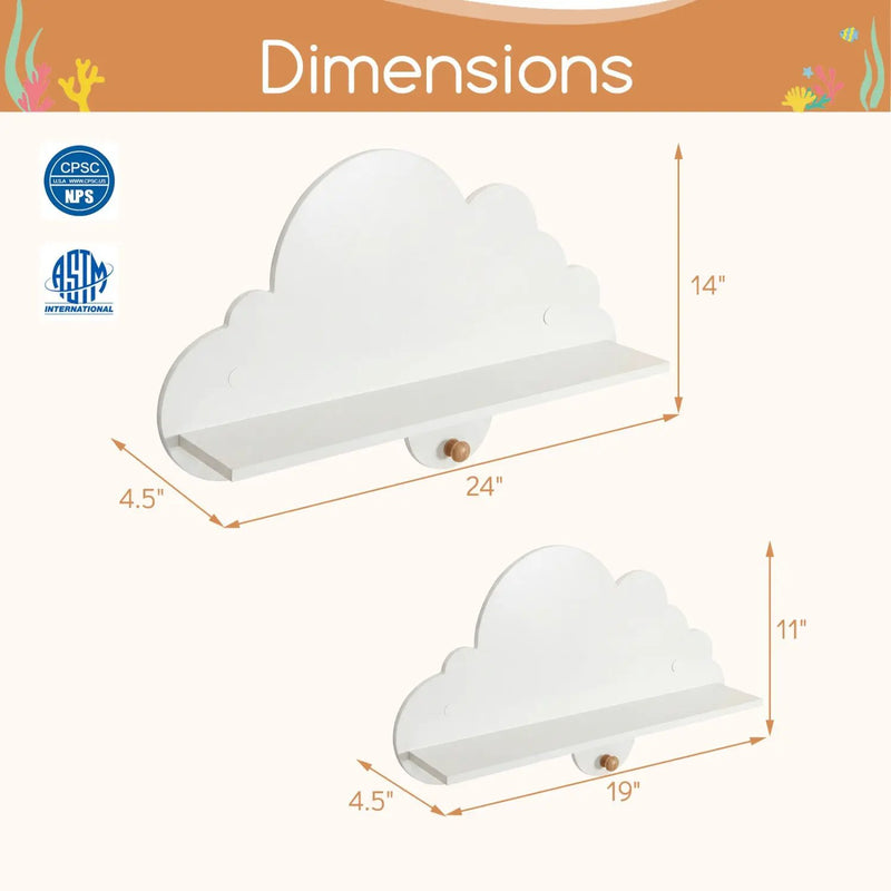 2 Pieces Floating Cloud Shelves Wall Mounted Storage Display Rack-White by DirectDeals