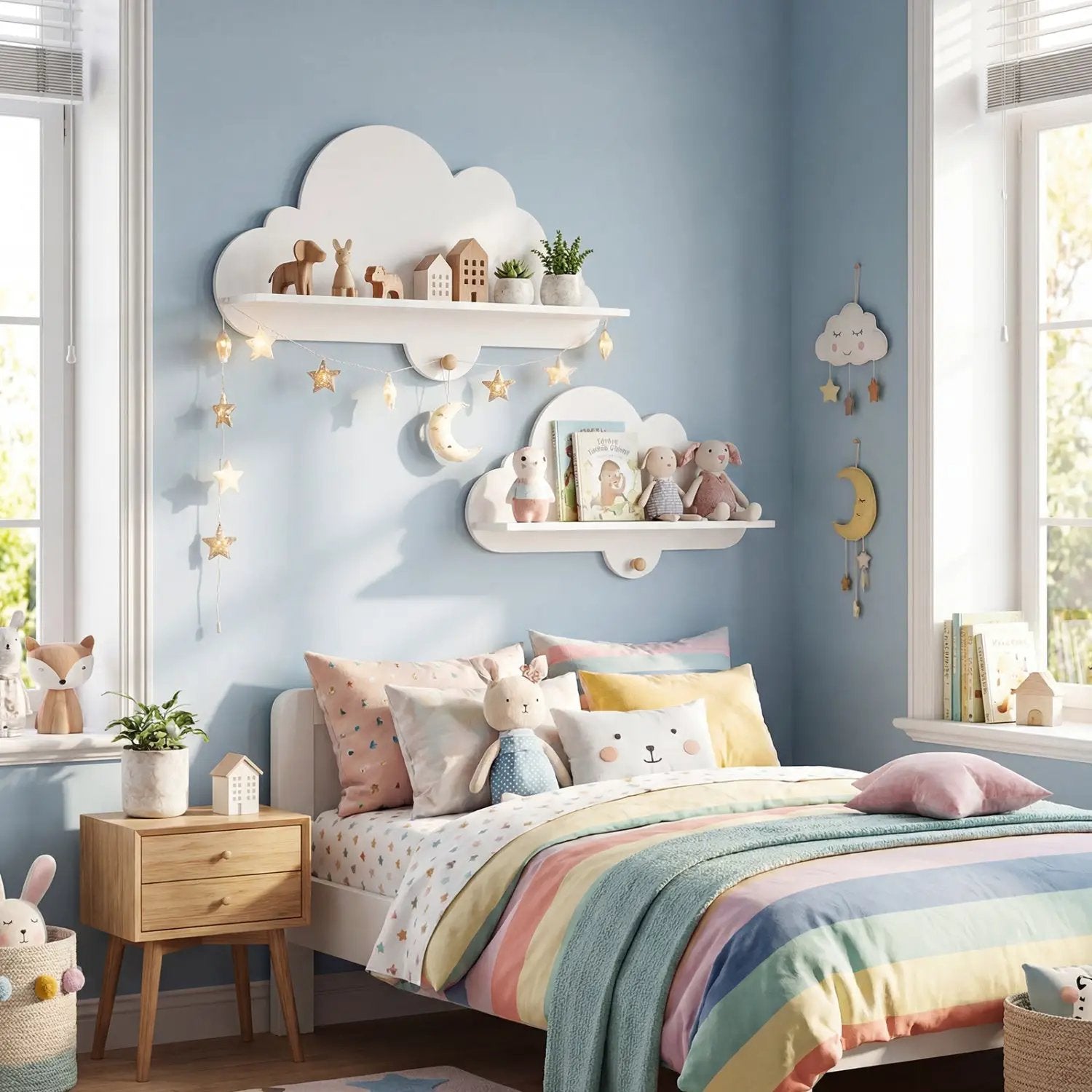 2 Pieces Floating Cloud Shelves Wall Mounted Storage Display Rack-White by DirectDeals