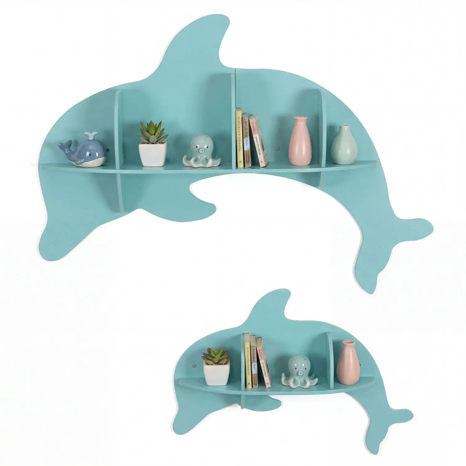 2 Pieces Floating Dolphin Shelves Wall Mounted Storage Display Rack by DirectDeals
