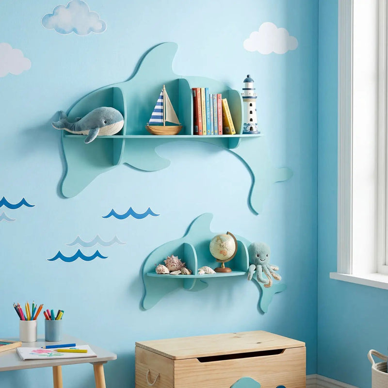 2 Pieces Floating Dolphin Shelves Wall Mounted Storage Display Rack by DirectDeals