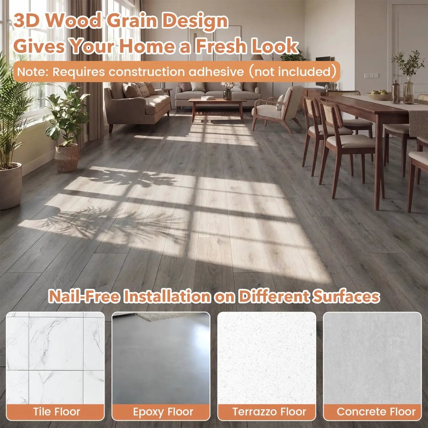 Set of 2 Floor Tile Vinyl Flooring Waterproof Vinyl Plank Flooring by DirectDeals
