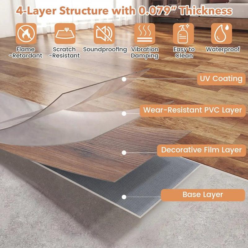 Set of 2 Floor Tile Vinyl Flooring Waterproof Vinyl Plank Flooring by DirectDeals