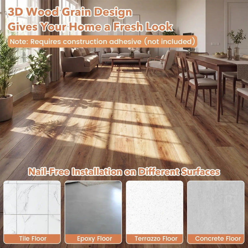 Set of 2 Floor Tile Vinyl Flooring Waterproof Vinyl Plank Flooring by DirectDeals