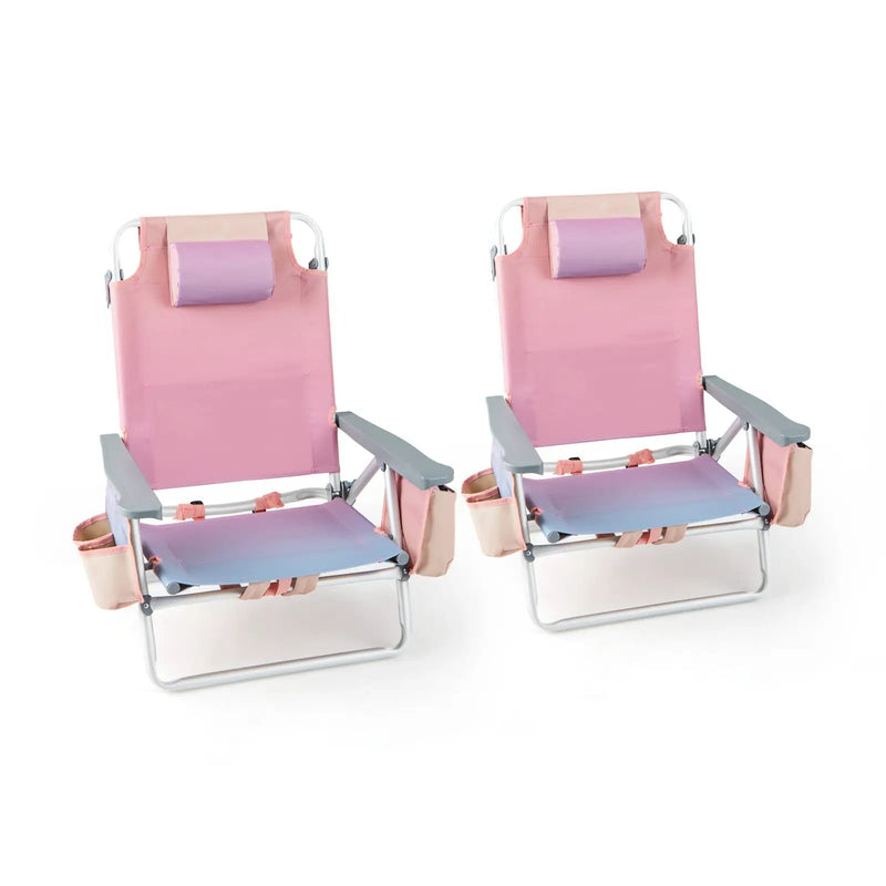 2 Pieces Folding Backpack Beach Chair with Pillow-Pink by DirectDeals
