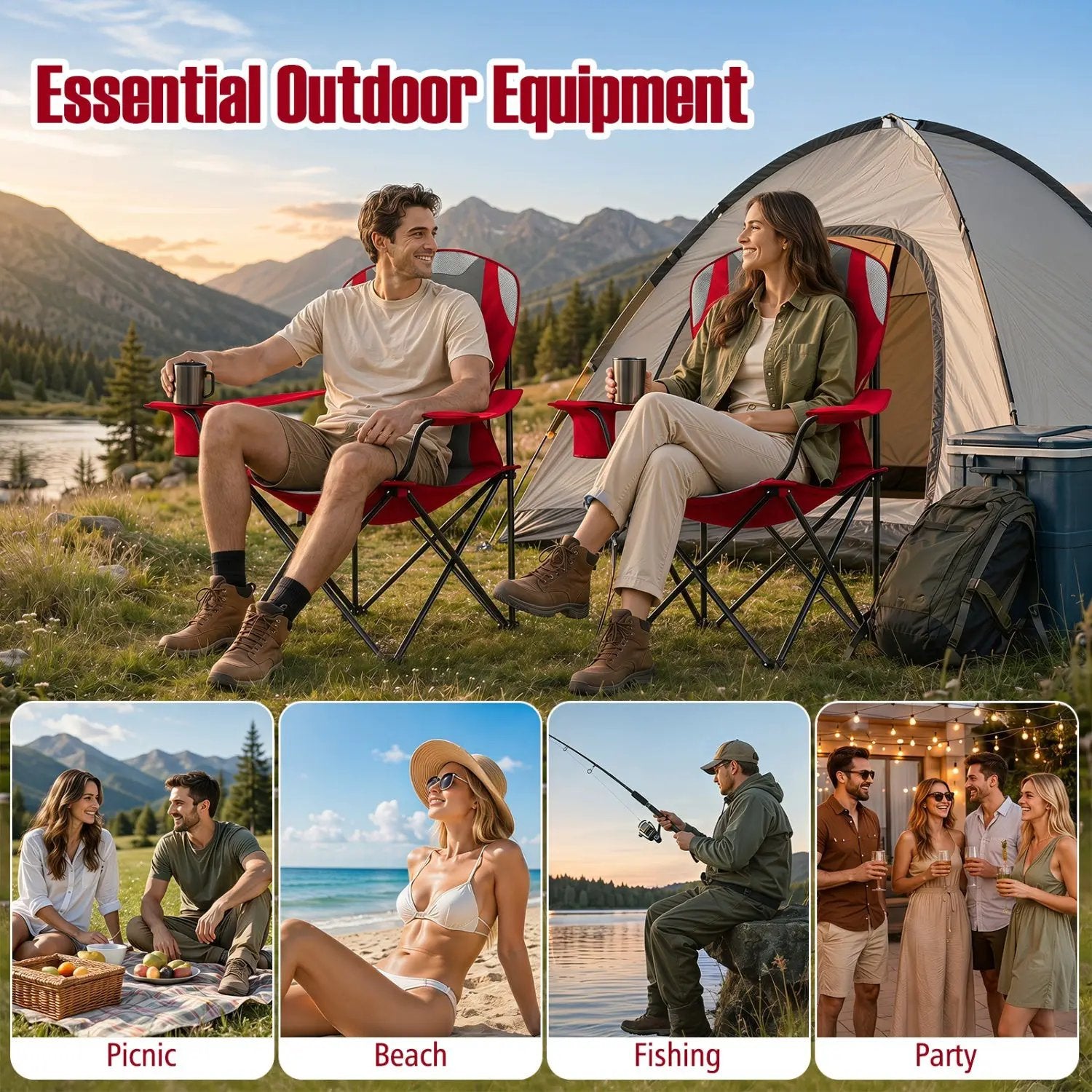 Folding Camping Chairs for Adults with Cup Holders (2-Pack) by DirectDeals