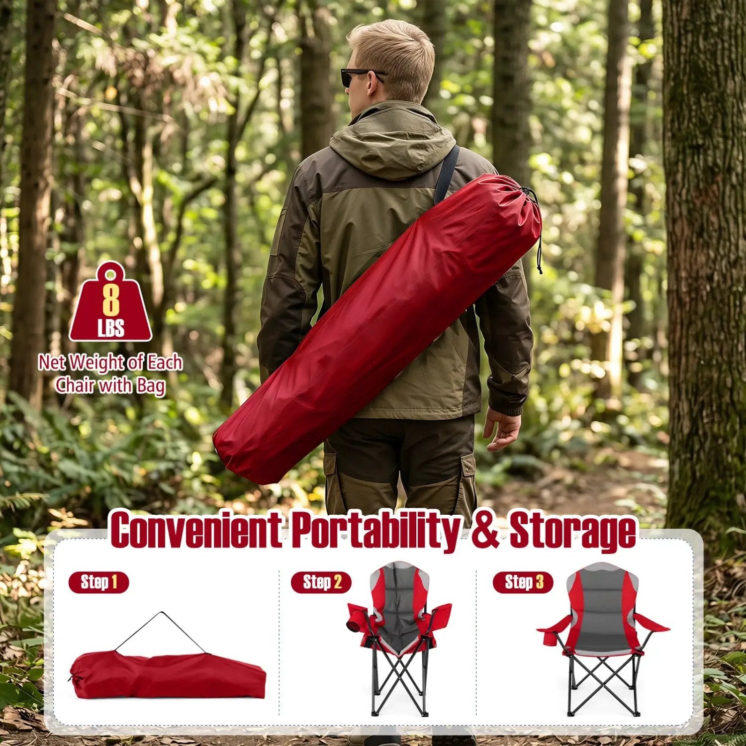 Folding Camping Chairs for Adults with Cup Holders (2-Pack) by DirectDeals