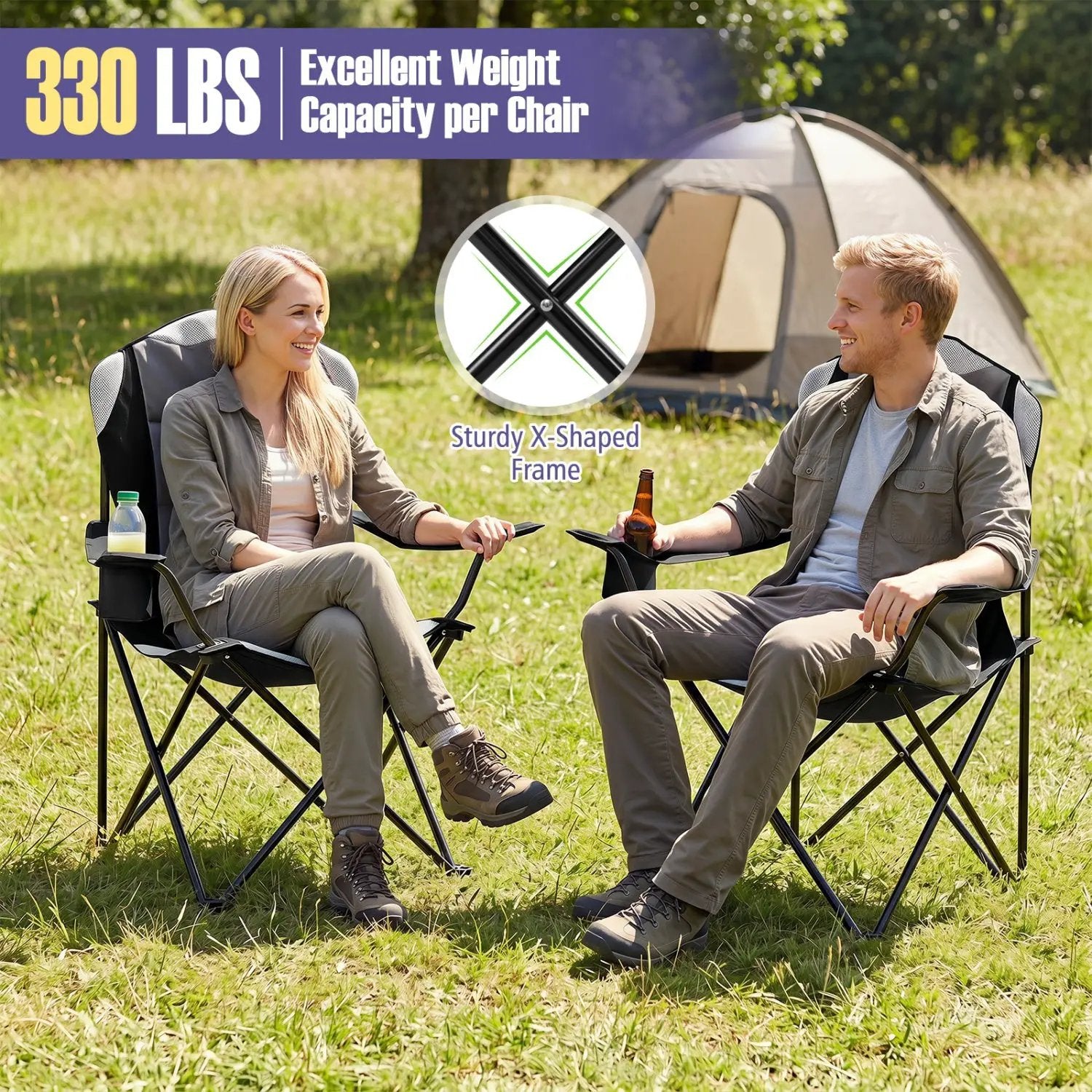 Folding Camping Chairs for Adults with Cup Holders (2-Pack) by DirectDeals