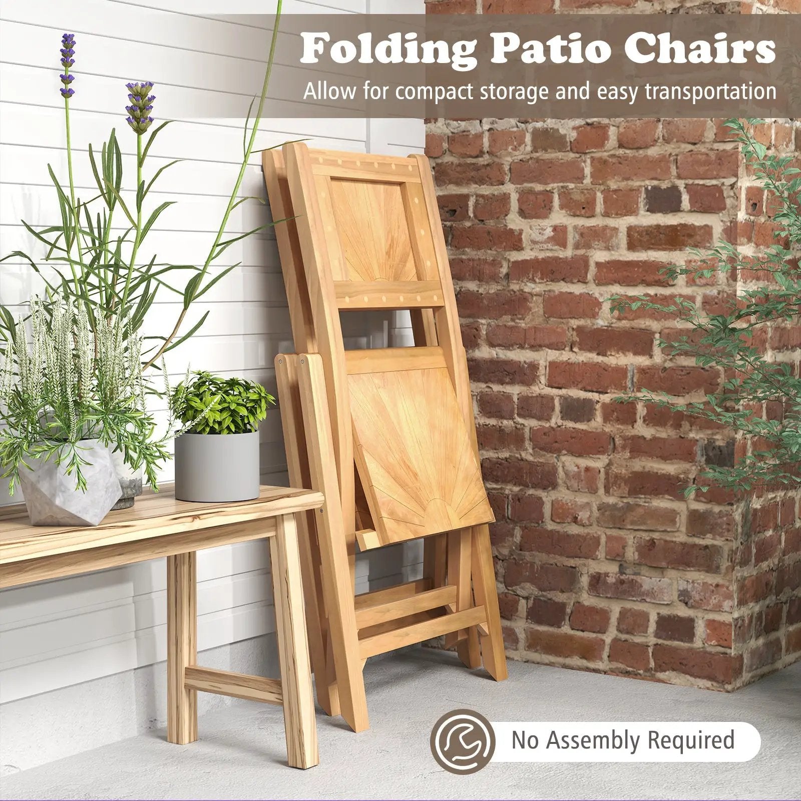2 Pieces Folding Patio Chairs with Inclined Backrest by DirectDeals