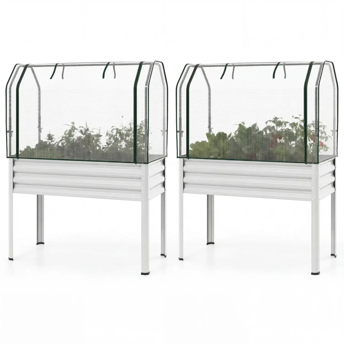 2 Pieces Galvanized Raised Garden Bed with Legs and Greenhouse Cover for Vegetable Flower, photo 19 of 24