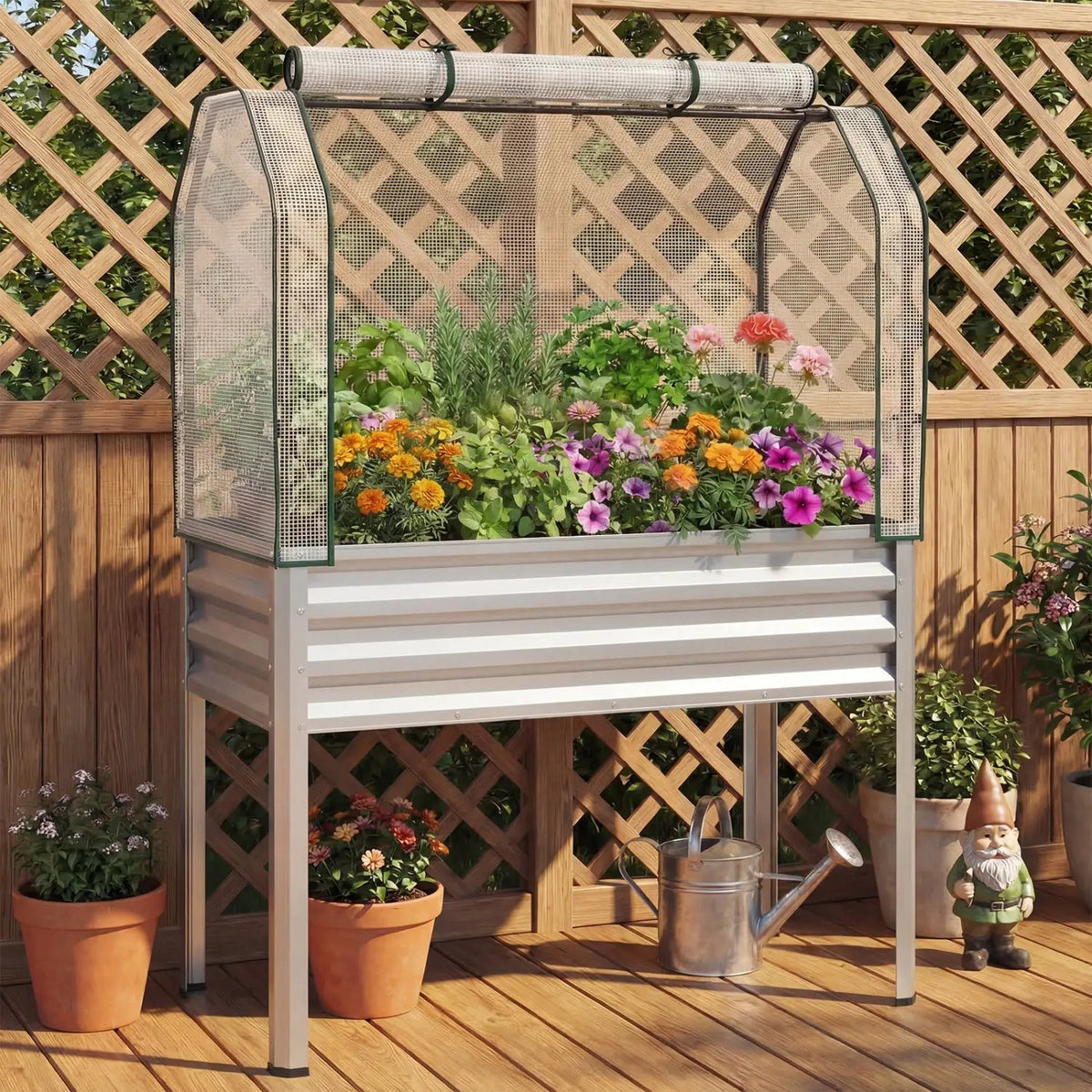 2 Pieces Galvanized Raised Garden Bed with Legs and Greenhouse Cover for Vegetable Flower, photo 18 of 24