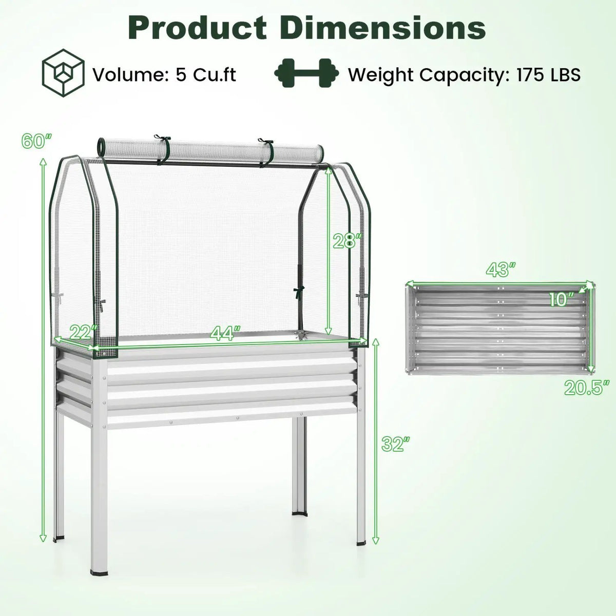 2 Pieces Galvanized Raised Garden Bed with Legs and Greenhouse Cover for Vegetable Flower, photo 20 of 24