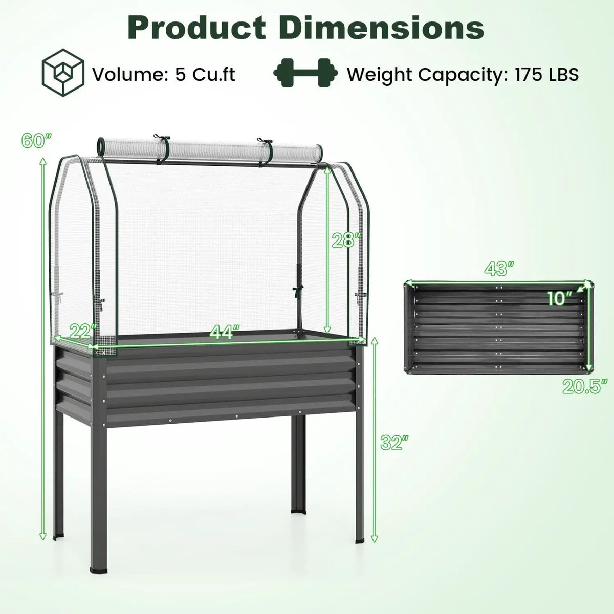 2 Pieces Galvanized Raised Garden Bed with Legs and Greenhouse Cover for Vegetable Flower, photo 6 of 24