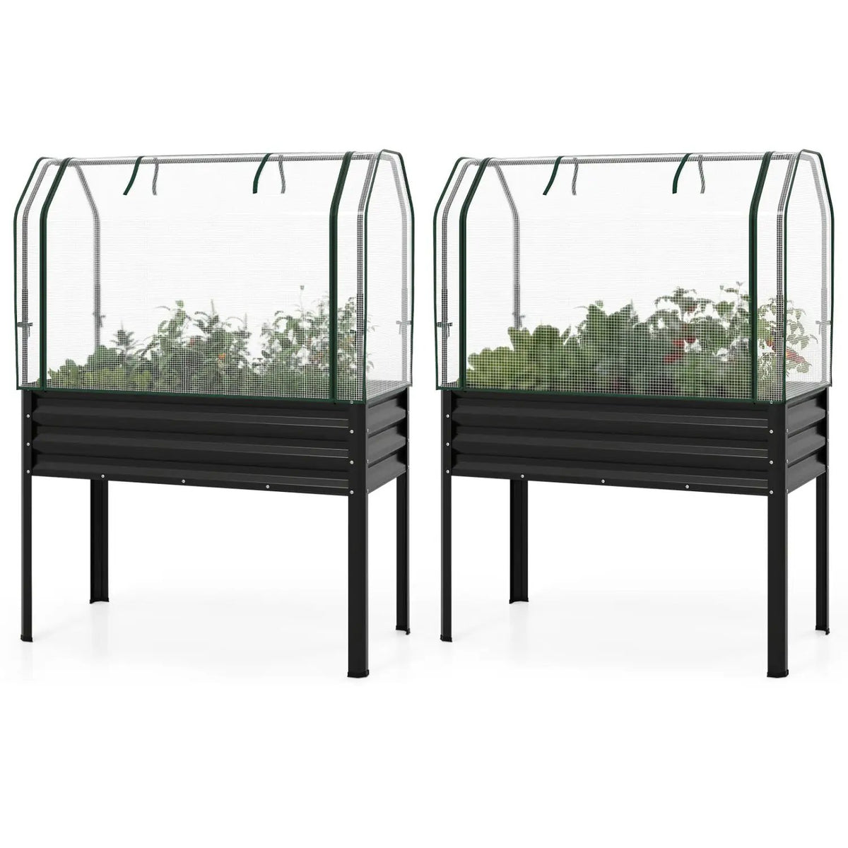 2 Pieces Galvanized Raised Garden Bed with Legs and Greenhouse Cover for Vegetable Flower, photo 12 of 24