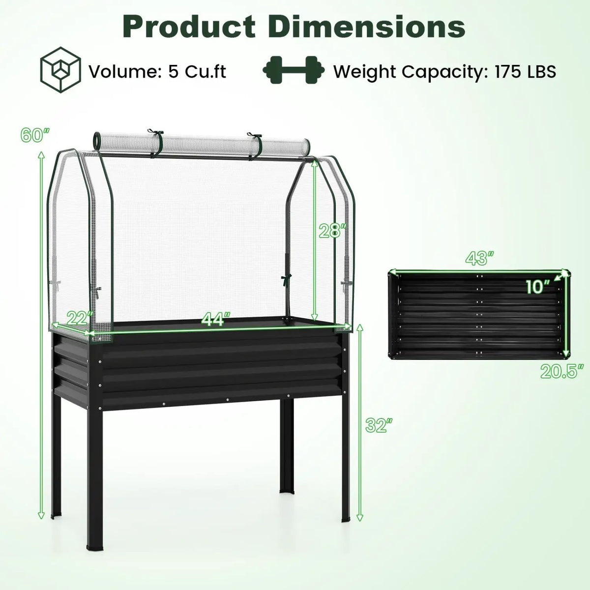 2 Pieces Galvanized Raised Garden Bed with Legs and Greenhouse Cover for Vegetable Flower, photo 13 of 24