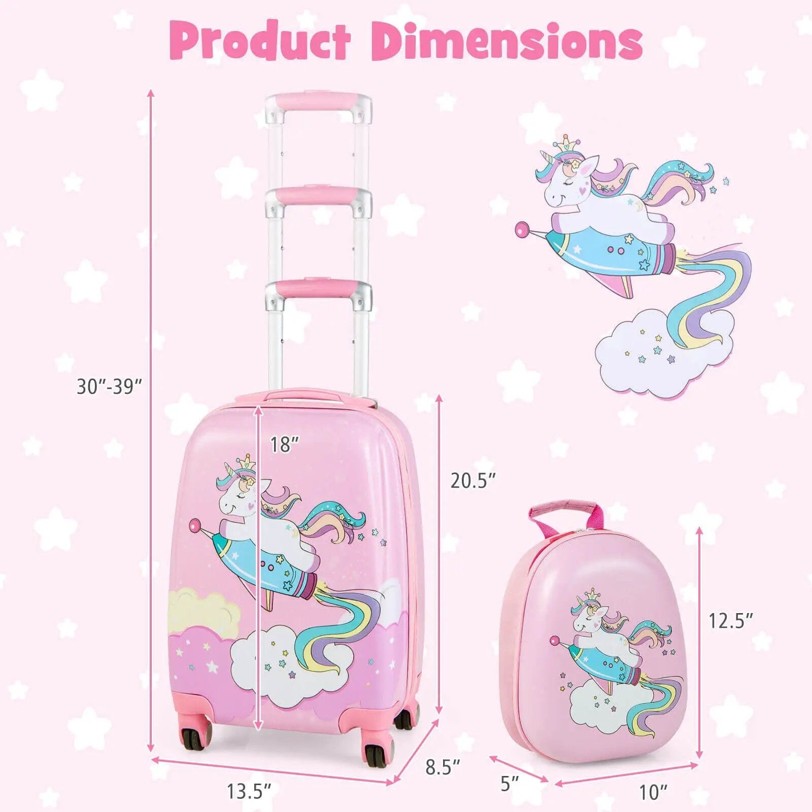 2 Pieces 18 Inch Kids Luggage Set with 12 Inch Backpack by DirectDeals