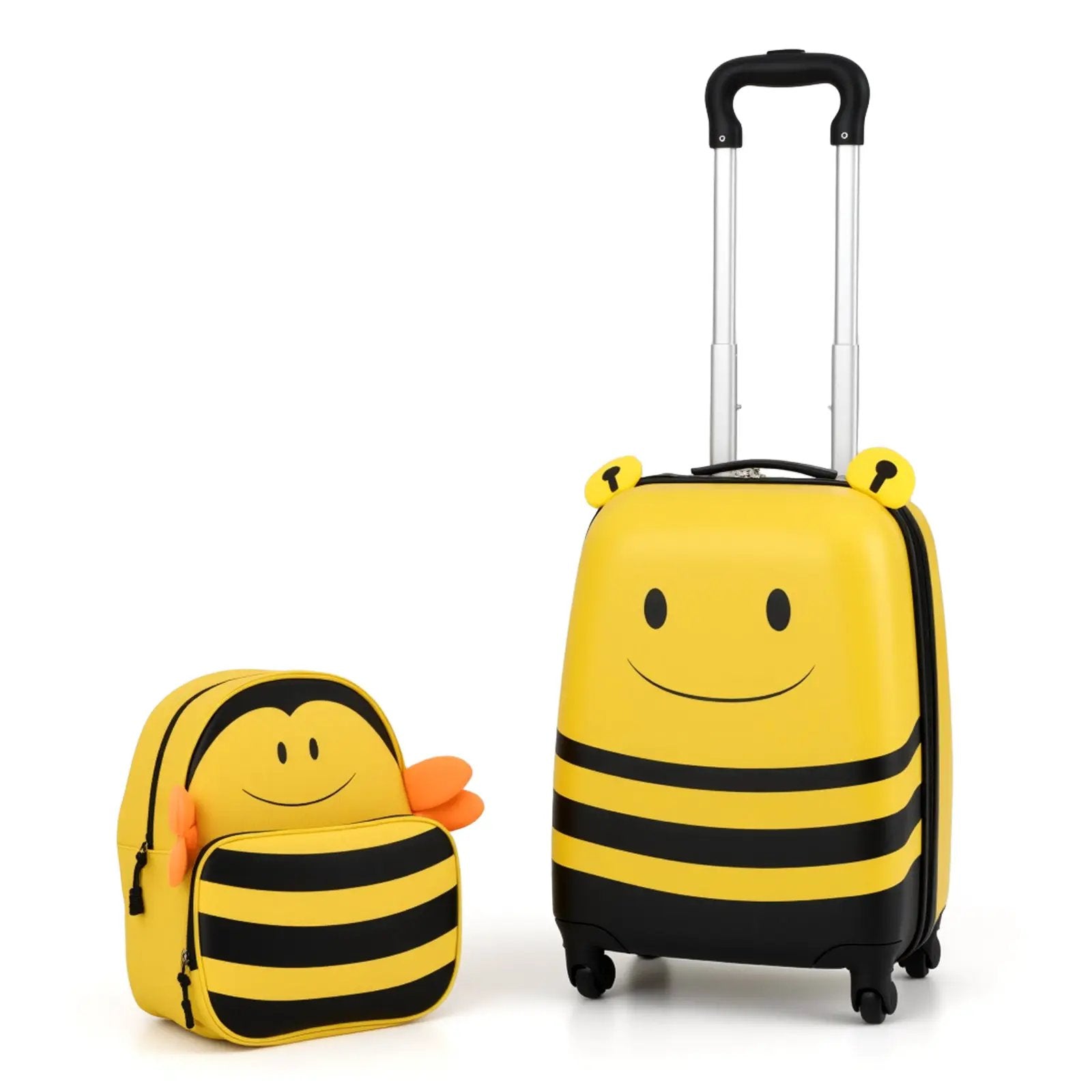 2 Pieces Kids Luggage Set on Wheels with Anti-Lose Rope and Retractable Rod-Yellow by DirectDeals