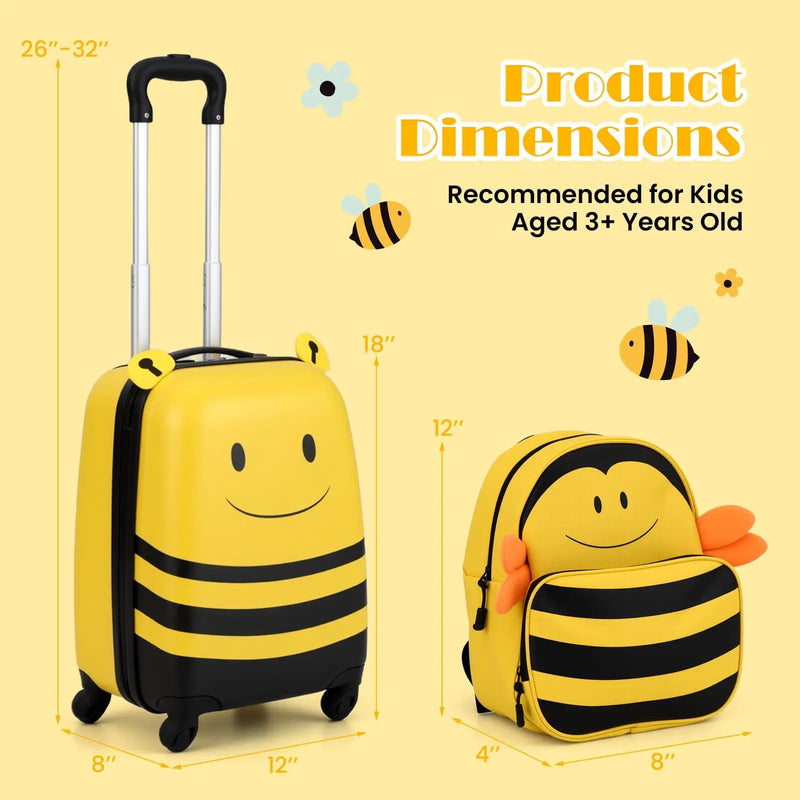 2 Pieces Kids Luggage Set on Wheels with Anti-Lose Rope and Retractable Rod-Yellow by DirectDeals