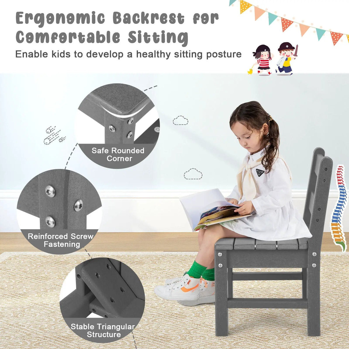 2 Pieces Kids Learning Chair set with Backrest, photo 12 of 31