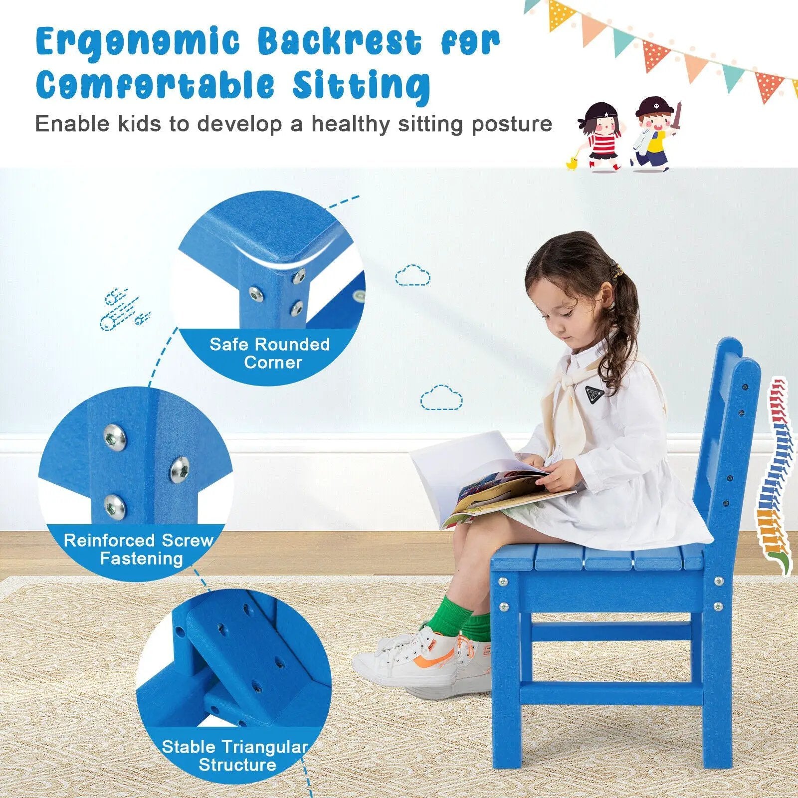 2 Pieces Kids Learning Chair set with Backrest by DirectDeals