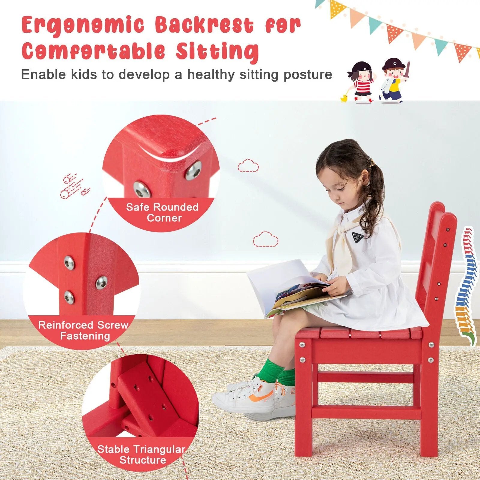 2 Pieces Kids Learning Chair set with Backrest by DirectDeals