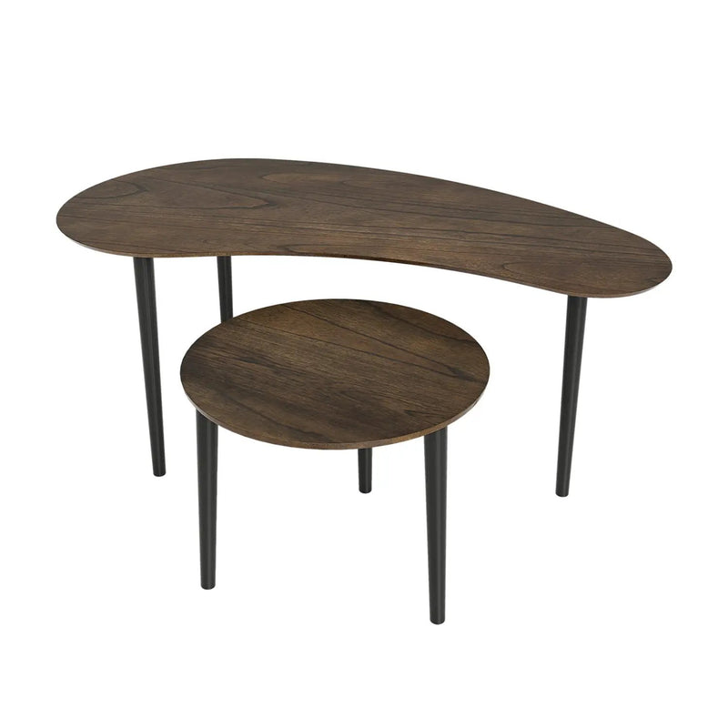 2 Pieces Mid Century Nesting Tables with Rubber Wood Legs-Walnut by DirectDeals
