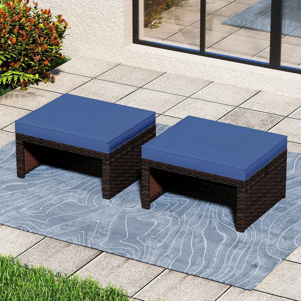 Multipurpose Outdoor 2 Pieces Patio PE Rattan Ottomans Footstool, photo 4 of 32