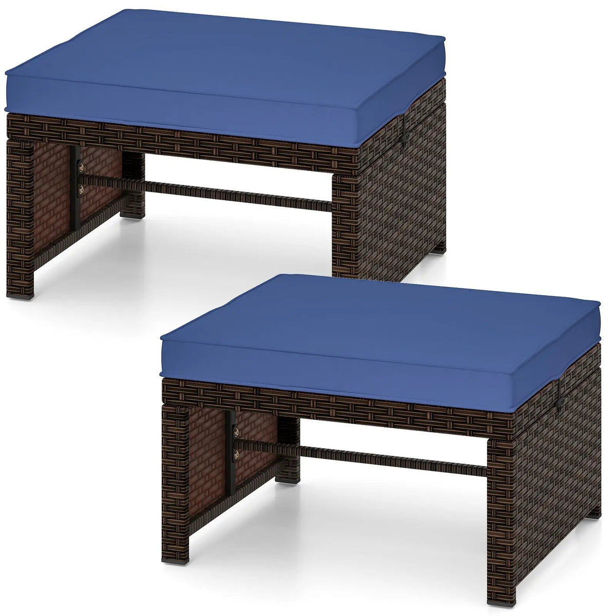 Multipurpose Outdoor 2 Pieces Patio PE Rattan Ottomans Footstool, photo 10 of 32