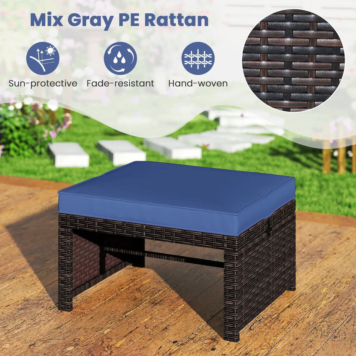 Multipurpose Outdoor 2 Pieces Patio PE Rattan Ottomans Footstool, photo 24 of 32