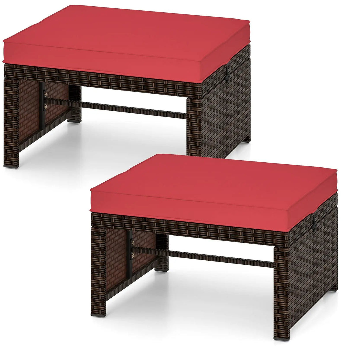 Multipurpose Outdoor 2 Pieces Patio PE Rattan Ottomans Footstool, photo 9 of 32