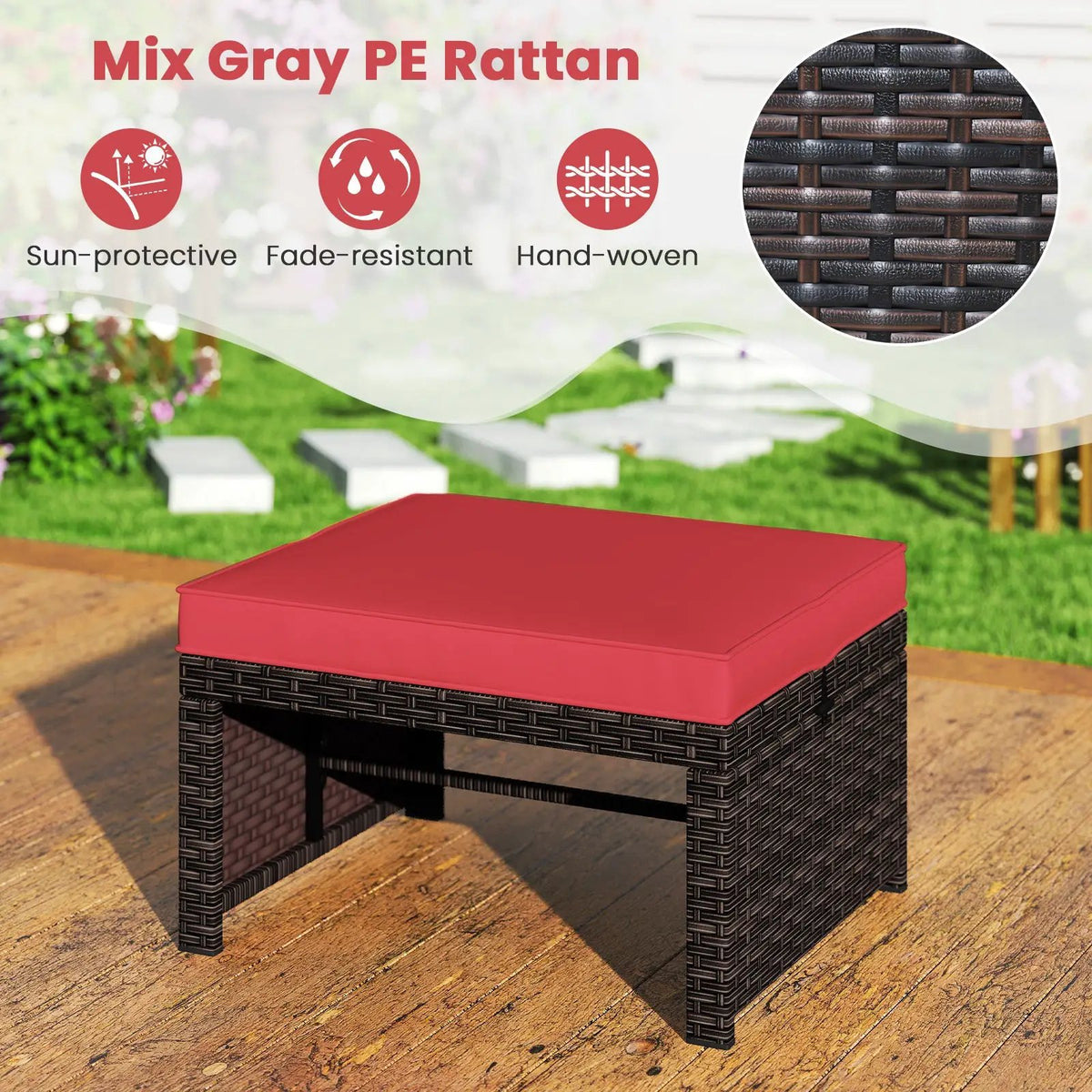 Multipurpose Outdoor 2 Pieces Patio PE Rattan Ottomans Footstool, photo 23 of 32