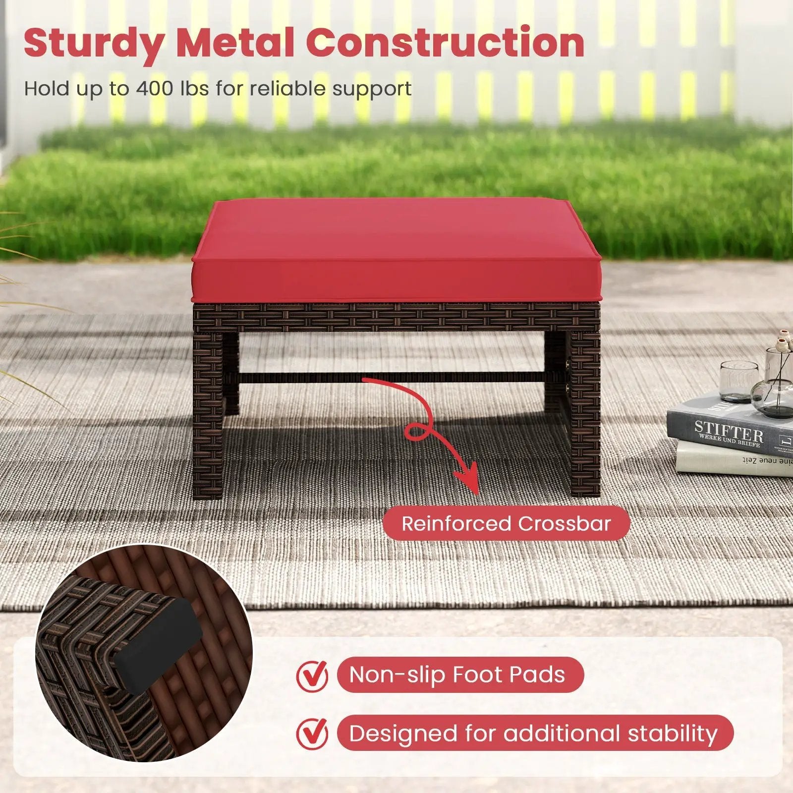 Multipurpose Outdoor 2 Pieces Patio PE Rattan Ottomans Footstool by DirectDeals