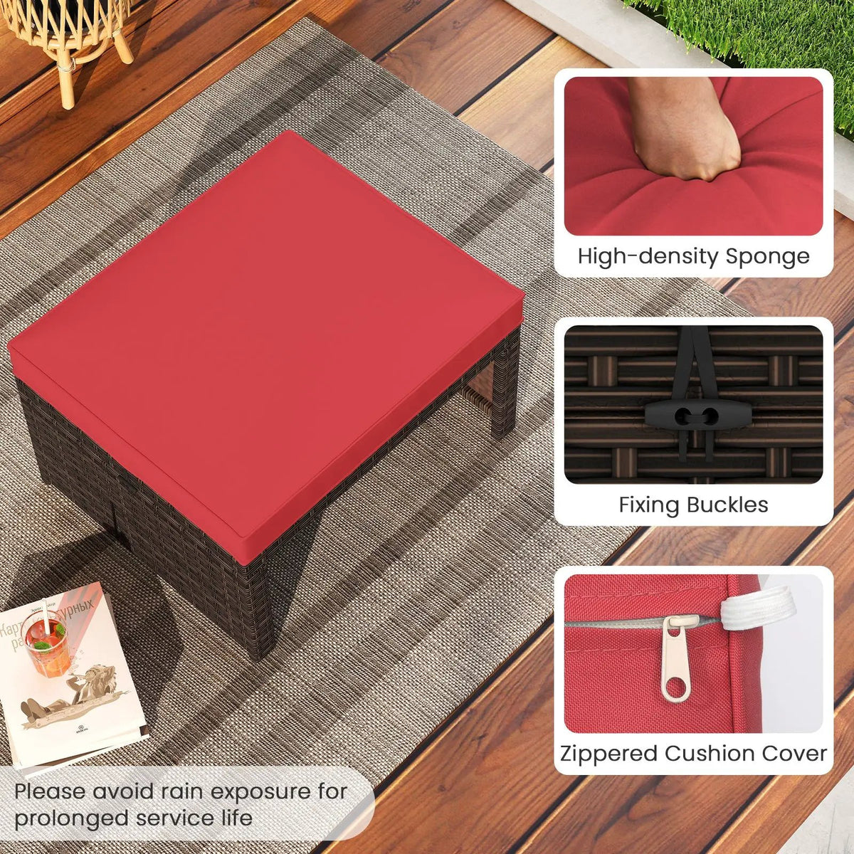 Multipurpose Outdoor 2 Pieces Patio PE Rattan Ottomans Footstool, photo 29 of 32