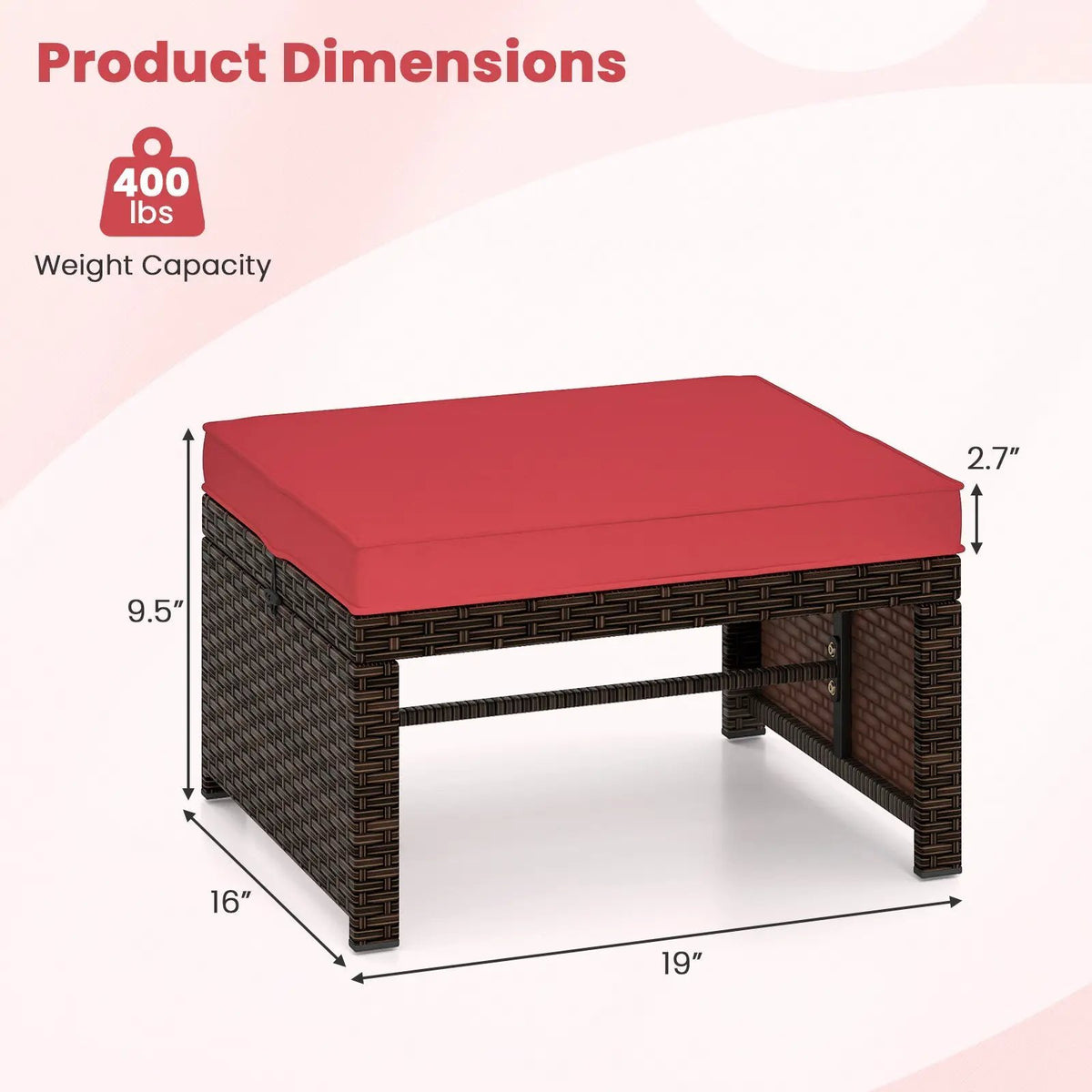 Multipurpose Outdoor 2 Pieces Patio PE Rattan Ottomans Footstool, photo 13 of 32