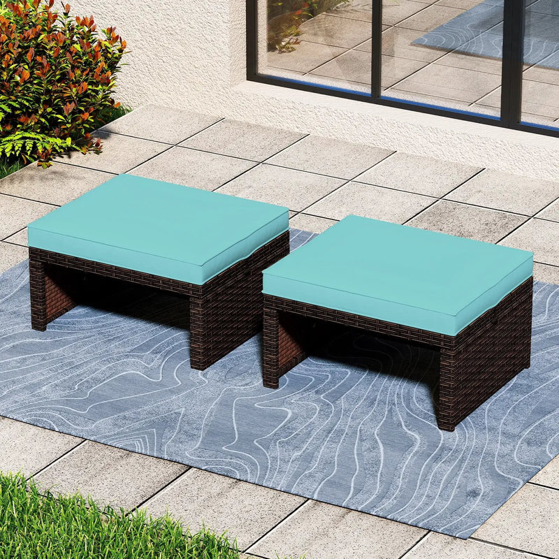 Multipurpose Outdoor 2 Pieces Patio PE Rattan Ottomans Footstool by DirectDeals