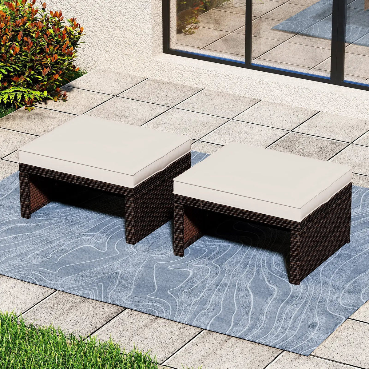 Multipurpose Outdoor 2 Pieces Patio PE Rattan Ottomans Footstool, photo 2 of 32