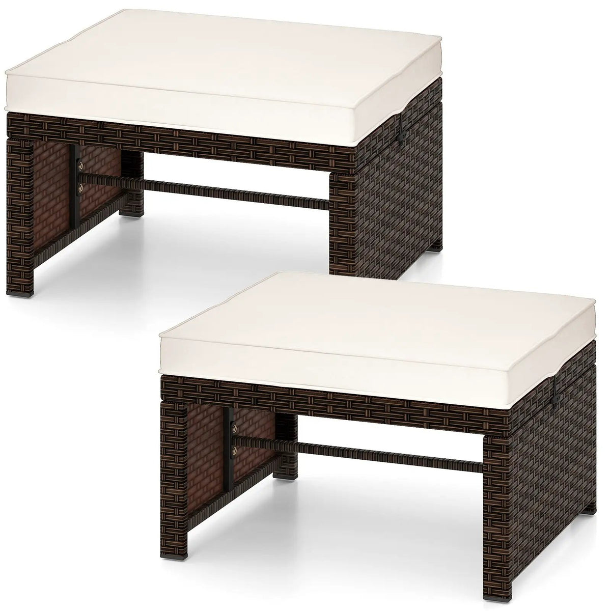 Multipurpose Outdoor 2 Pieces Patio PE Rattan Ottomans Footstool, photo 12 of 32