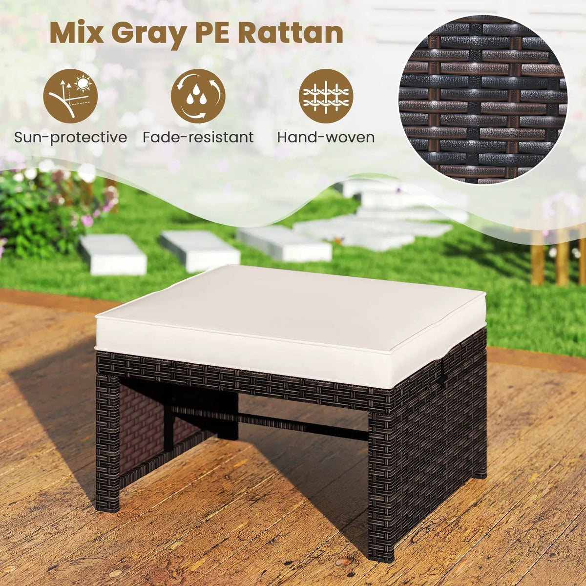 Multipurpose Outdoor 2 Pieces Patio PE Rattan Ottomans Footstool, photo 22 of 32