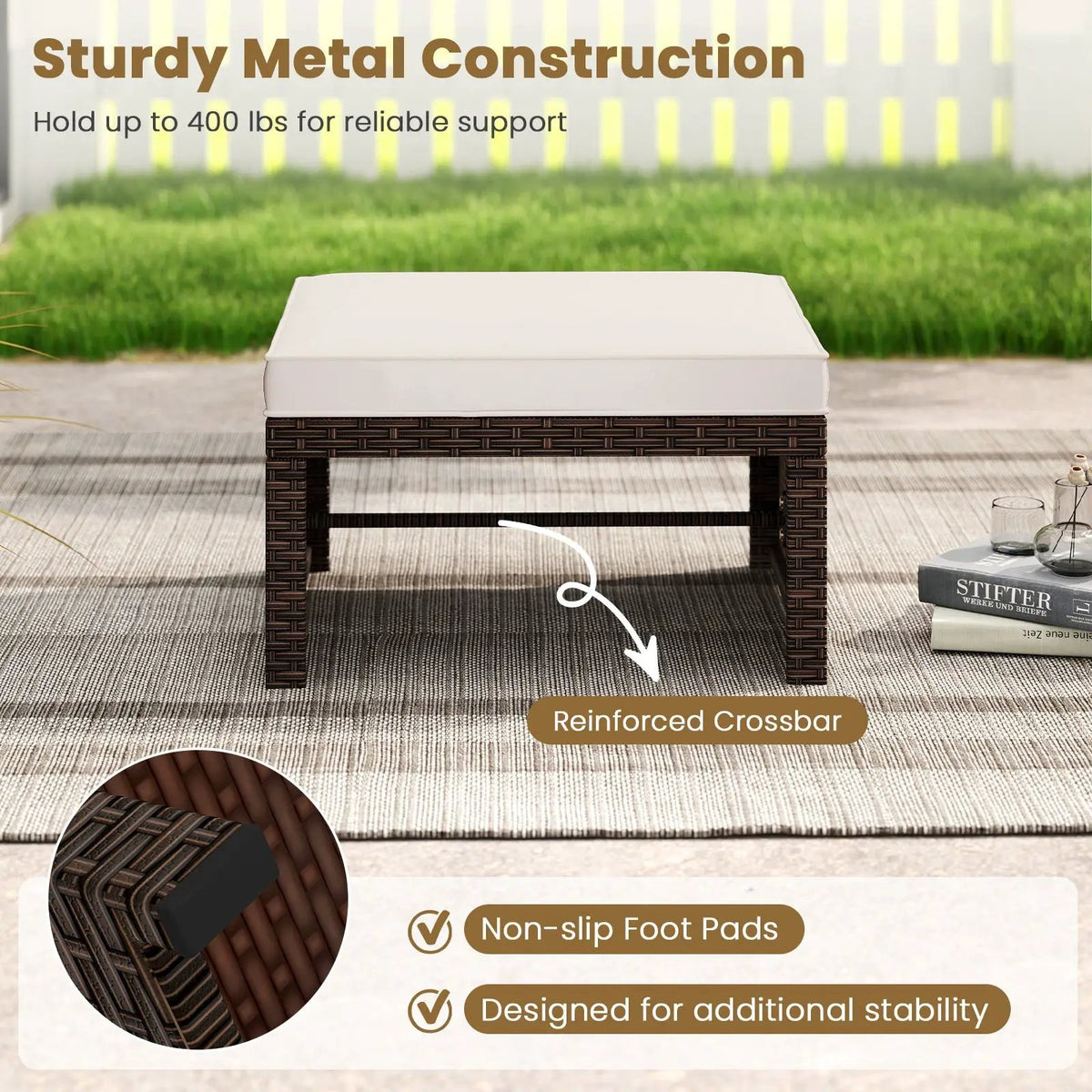 Multipurpose Outdoor 2 Pieces Patio PE Rattan Ottomans Footstool, photo 27 of 32