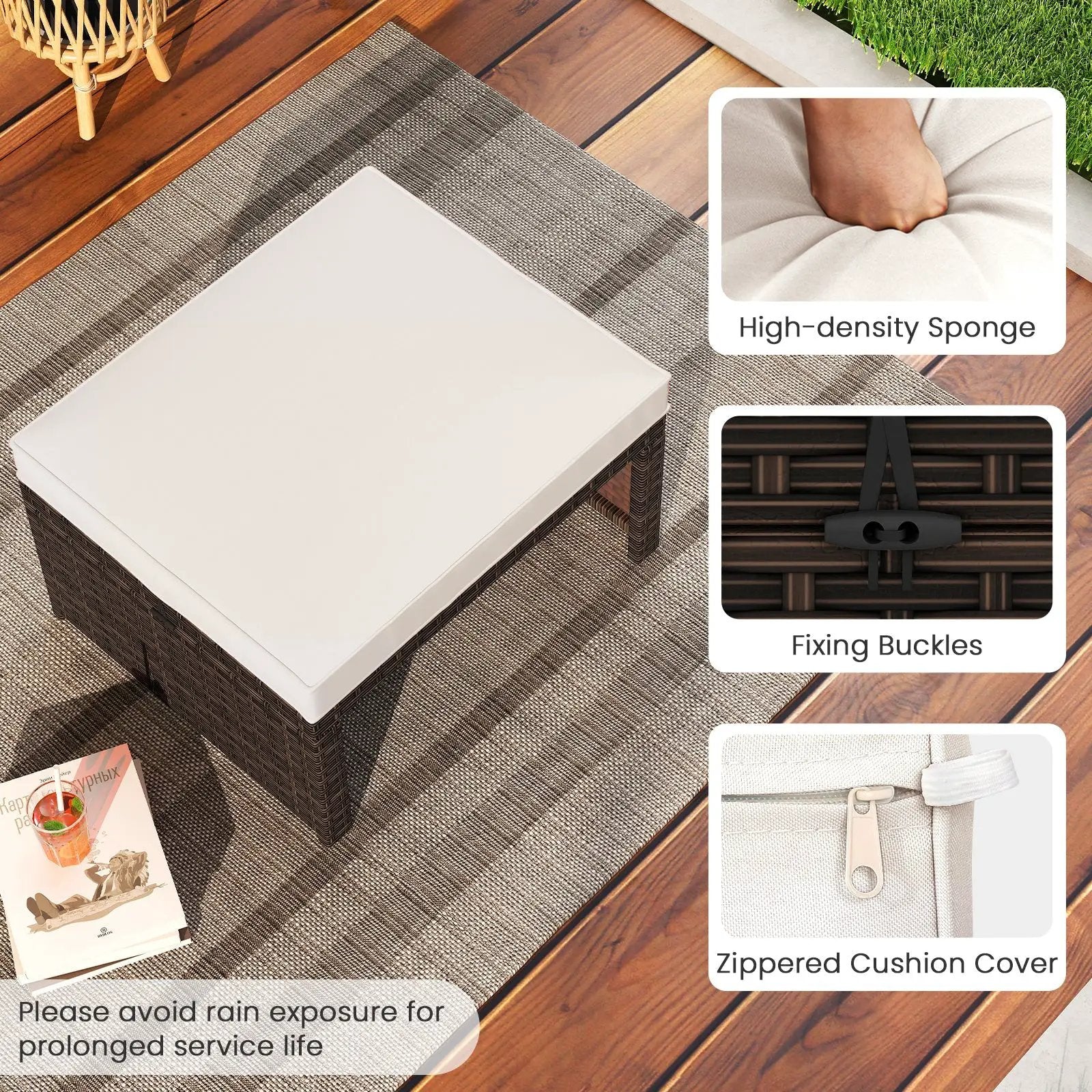Multipurpose Outdoor 2 Pieces Patio PE Rattan Ottomans Footstool by DirectDeals