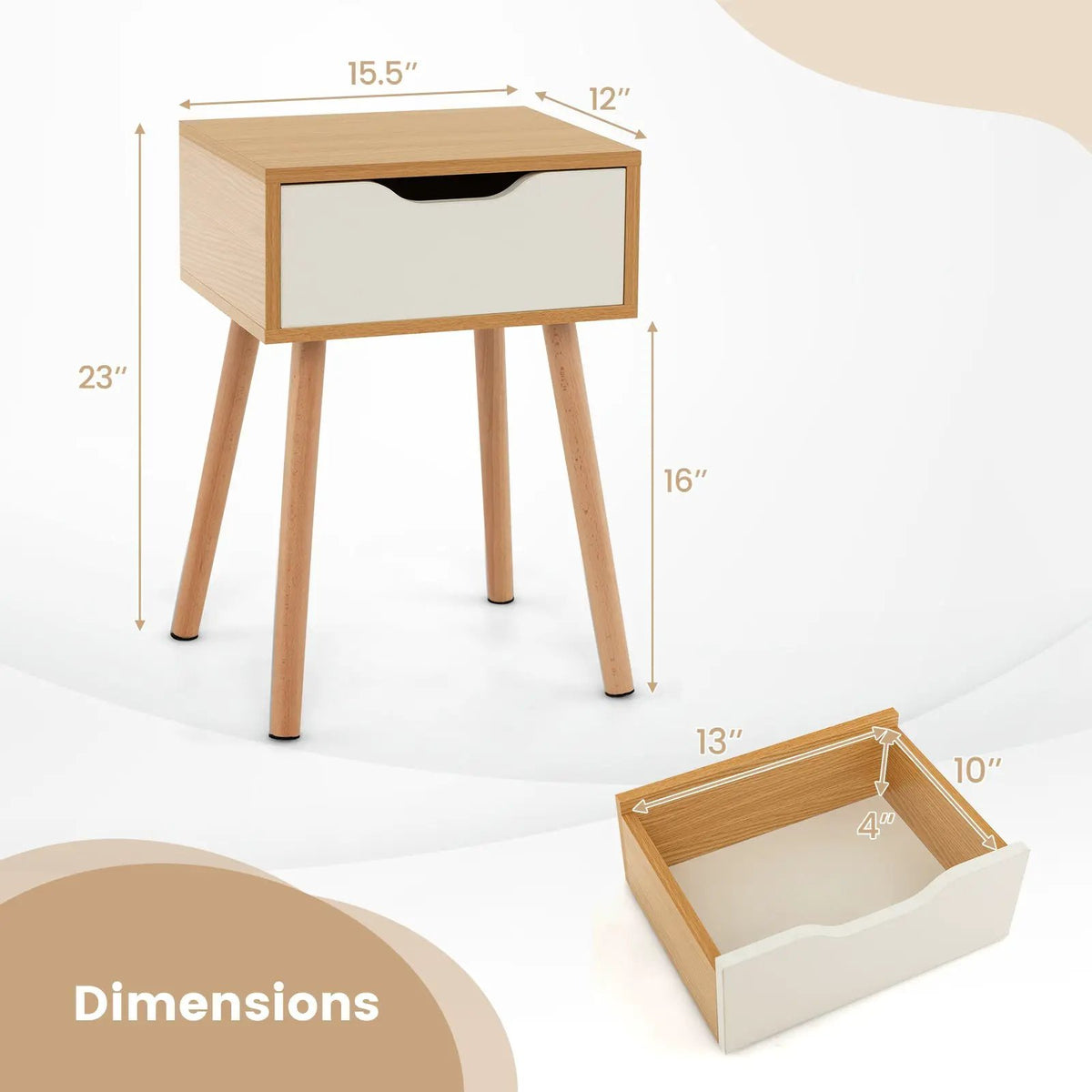 Set of 1/2 Modern Nightstand with Storage Drawer for Bedroom Living Room, photo 9 of 16