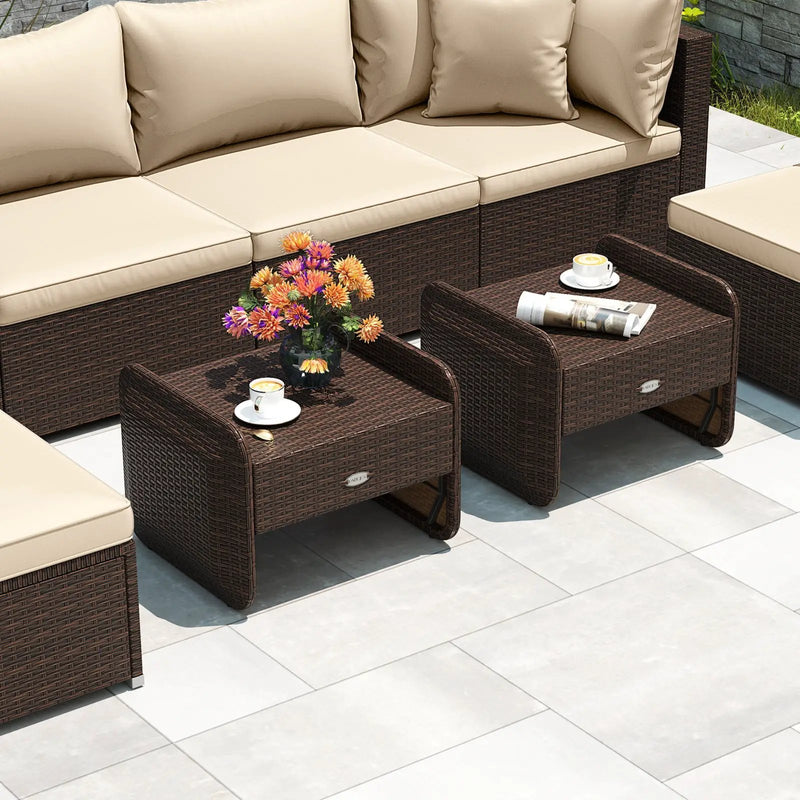 2 Pieces Outdoor Patio PE Wicker Ottomans with Removable Cushions by DirectDeals