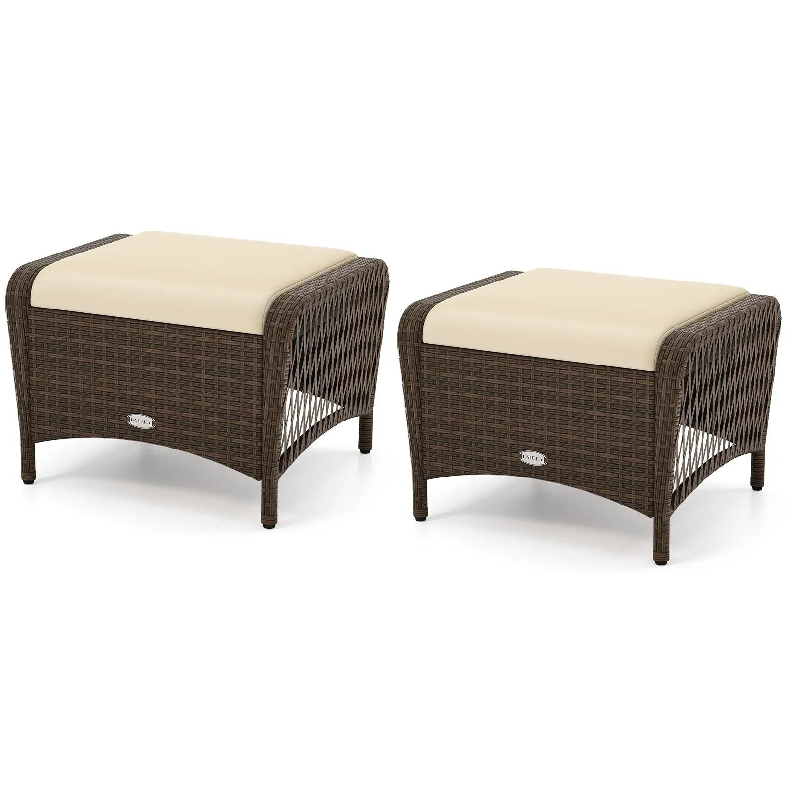 Set of 2 Outdoor Patio PE Wicker Ottomans with Removable Cushions by DirectDeals