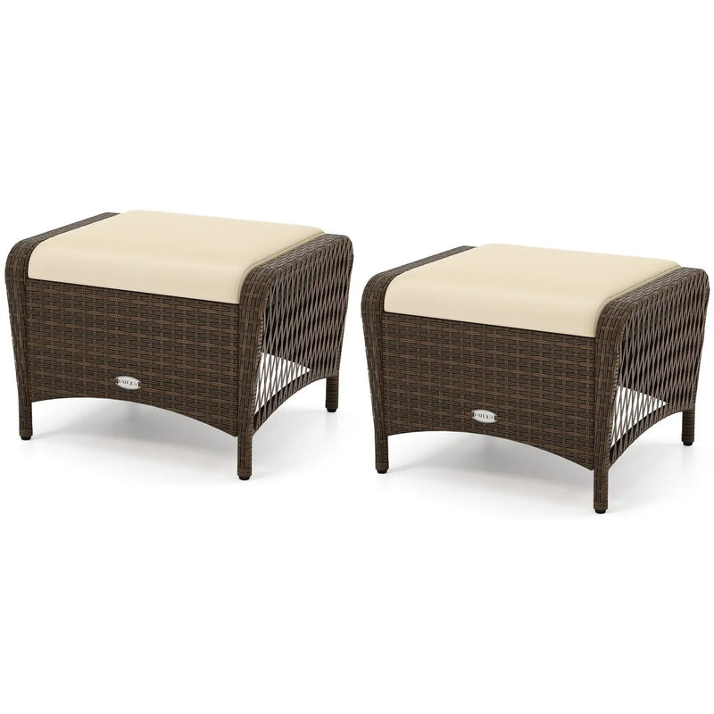 Set of 2 Outdoor Patio PE Wicker Ottomans with Removable Cushions by DirectDeals