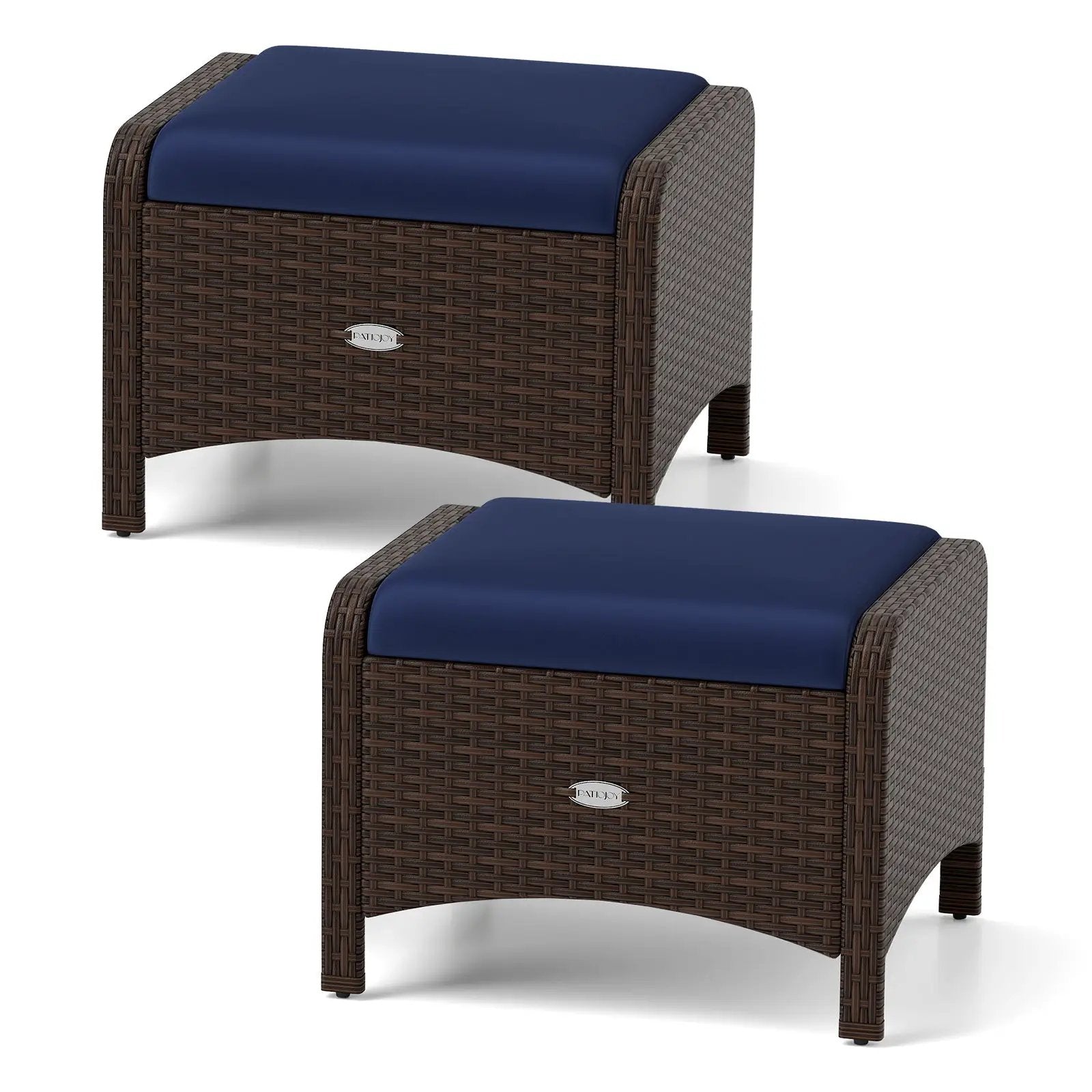 2 Pieces Outdoor Patio PE Wicker Ottomans with Removable Cushions by DirectDeals
