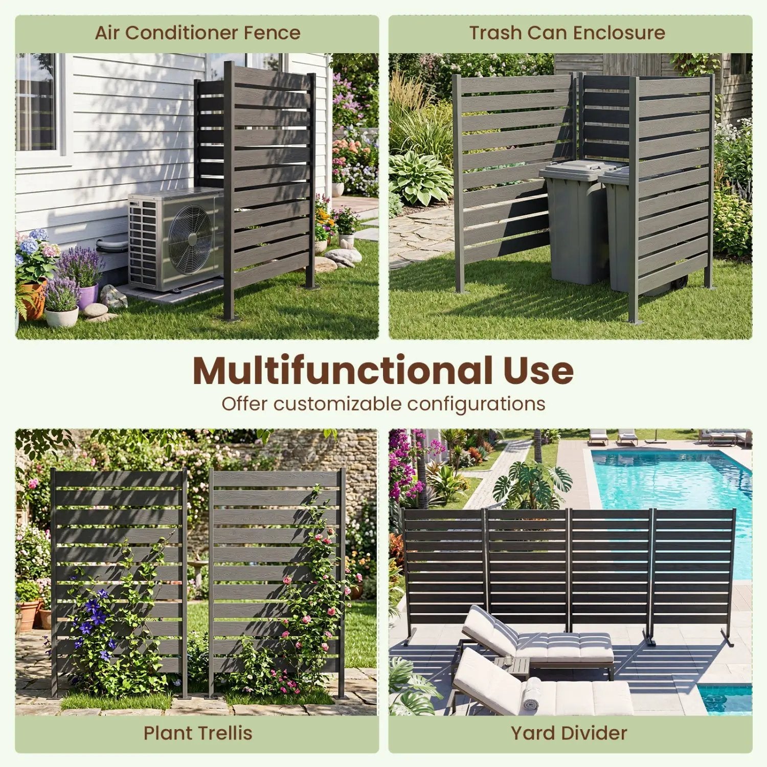 Outdoor Privacy Screen Fence 2-Pack 64" HIPS Slatted Panels by DirectDeals